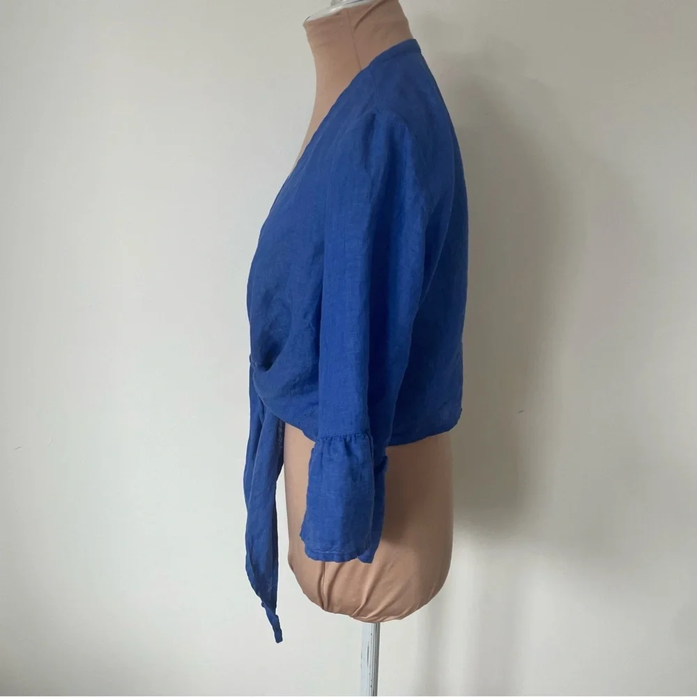 Marina St. Barth Bolero Nodo Central Linen Tie Front Plunge Cropped Top EUC OS - Picture 3 of 9